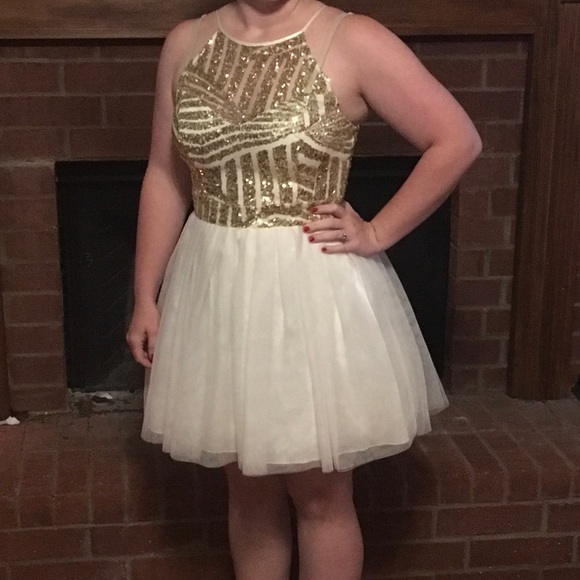 gold and white cocktail dress